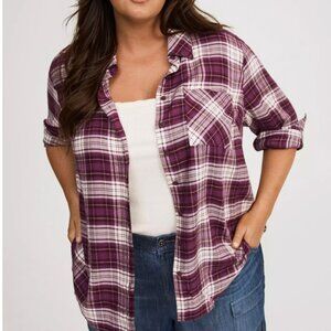Torrid Lizzie Button-Up Brushed Flannel Shirt- Sassafras Size 2